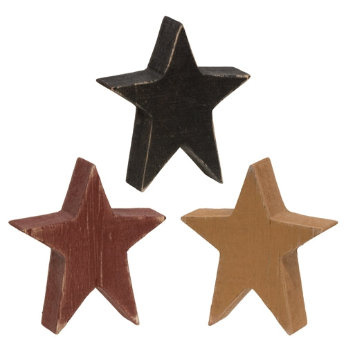 3/Set - Mustard Burgundy and Black Wooden Stars