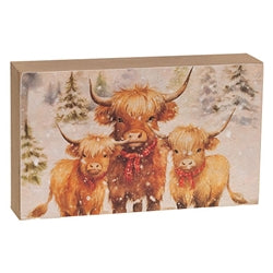 Christmas Highland Cows Box Sign - 3 Asstd.