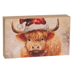 Christmas Highland Cows Box Sign - 3 Asstd.