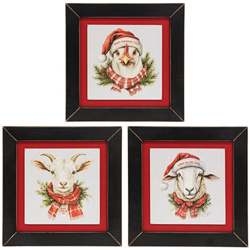 Merry Chickmas Framed Print - 9" sq. - 3 Asstd.