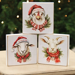 Merry Chickmas On The Farm 4" Square Block - 3 Asstd.