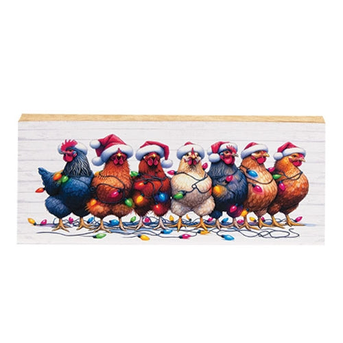 Light Tangled Santa Hens Block - 9.5"x4"