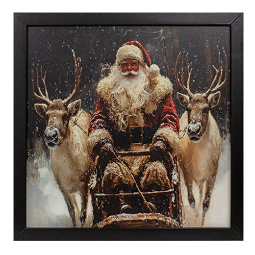 Snowy Santa & Reindeer Framed Print - 13" Sq