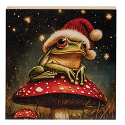 Santa Frog on Mushroom Block - 5" Sq - 2 Asstd