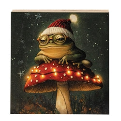 Santa Frog on Mushroom Block - 5" Sq - 2 Asstd