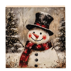 Distressed Woodland Tophat Snowman Block - 5 In Sq - 3 Asstd