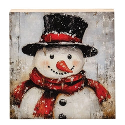 Distressed Woodland Tophat Snowman Block - 5 In Sq - 3 Asstd