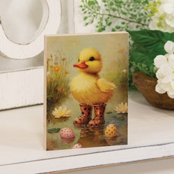 Duckling In Black & Yellow Polka Dot Rainboots Block - 4.5"x6"