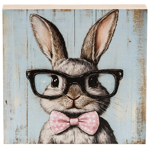 Bunny In Black Specs Block - 5" Sq.