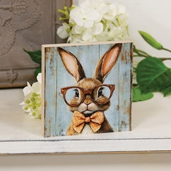 Bunny In Red Specs Block - 5" Sq.