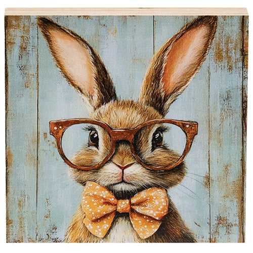 Bunny In Red Specs Block - 5" Sq.