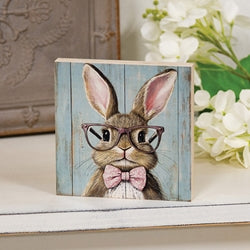 Bunny In Pink Specs Block - 5" Sq.