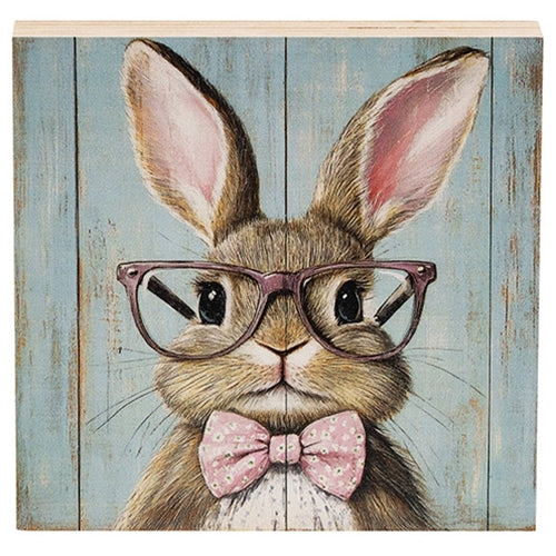 Bunny In Pink Specs Block - 5" Sq.