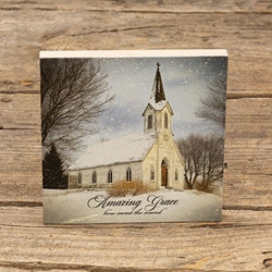 Amazing Grace Snowy Church Block - 6" Sq.