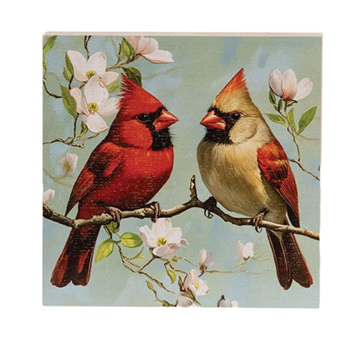 Cardinal Couple Cherry Blossom Block - 6" Sq.