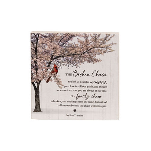 The Broken Chain Cherry Blossom Cardinal Block - 5" Sq.