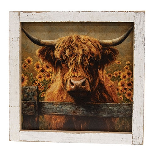 Sunflower Field Highland Distressed White Frame - 16" Sq.
