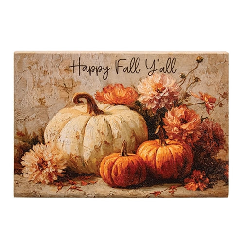Happy Fall Y'all Pumpkin Floral Block - 8"x5.5"