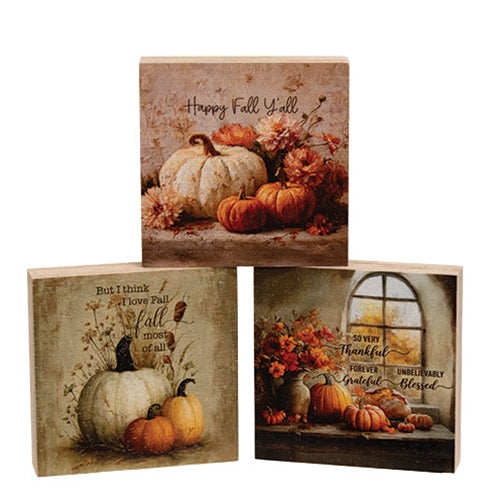 Fall Blessings Block - 3" Sq. - 3 Asstd.