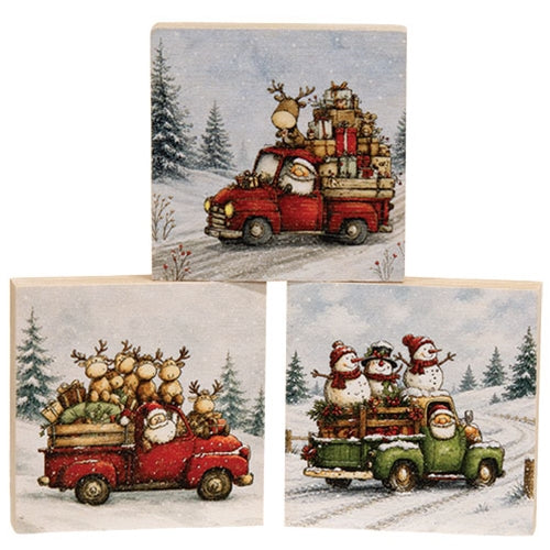 Santa & Friends Truck Block - 3" Sq. - 3 Asstd.