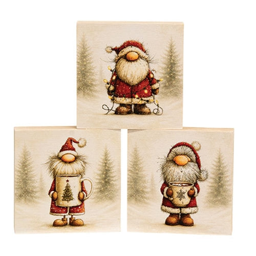 Snowy Hot Cocoa Santa Gnome Block - 3" Sq. - 3 Asstd.
