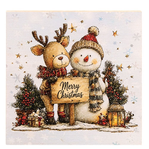 Merry Christmas Snowman & Reindeer Friend Block - 6" Sq.