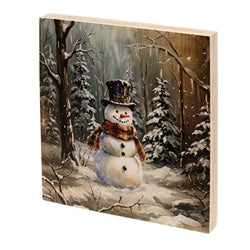 Woodland Tophat Snowman Block - 6" Sq.