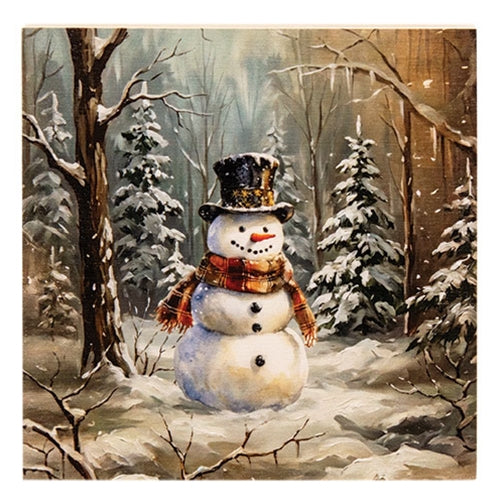 Woodland Tophat Snowman Block - 6" Sq.