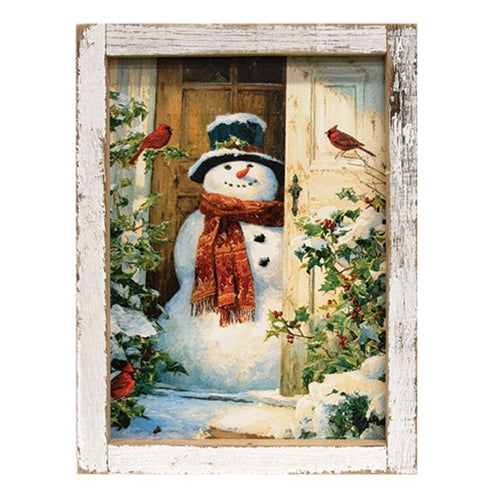 Front Porch Snowman & Cardinals Framed Print - 13.75"x17.75"