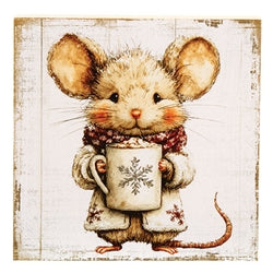Hot Cocoa Bunny or Mouse Block - 5" Sq. - 2 Asstd.