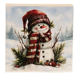 Woodland Snowman With Scarf Block - 3" Sq. - 3 Asstd.
