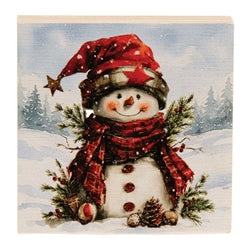 Woodland Snowman With Scarf Block - 3" Sq. - 3 Asstd.