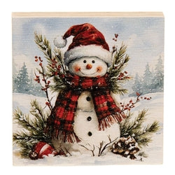 Woodland Snowman With Scarf Block - 3" Sq. - 3 Asstd.