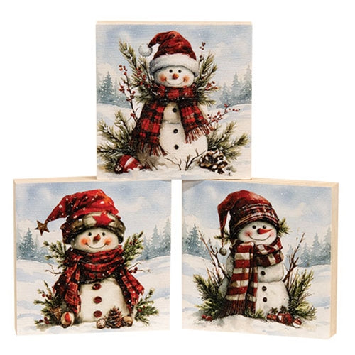 Woodland Snowman With Scarf Block - 3" Sq. - 3 Asstd.