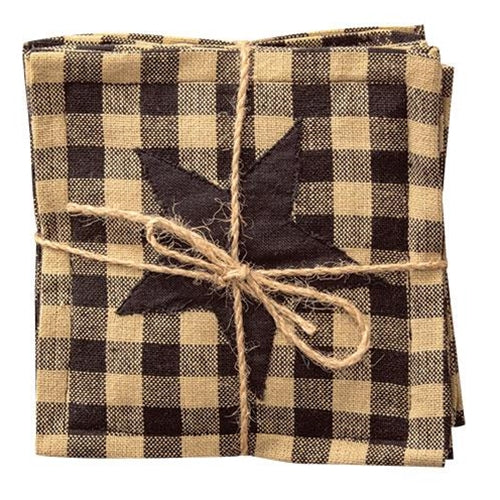 4/Set Black & Tan Star Applique Square Coasters