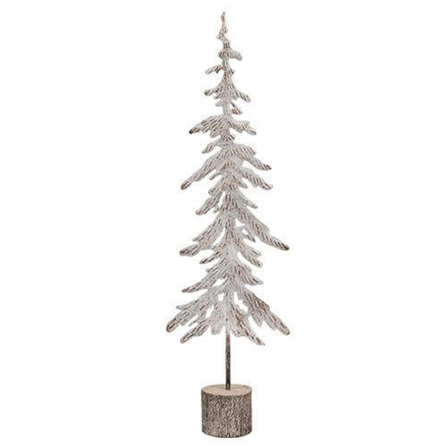 *White Washed Metal Christmas Tree w/Birch Wrapped Base - 24"H