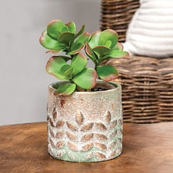 Distressed Patina Finish Wheat Embossed Cement Planter