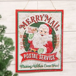 Metal Retro Merry Mail Postal Service Sign
