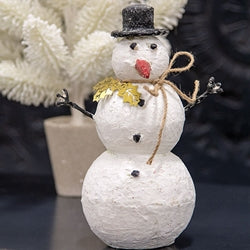 Distressed Metal Crafty Snowman w/Gold Holly Leaves