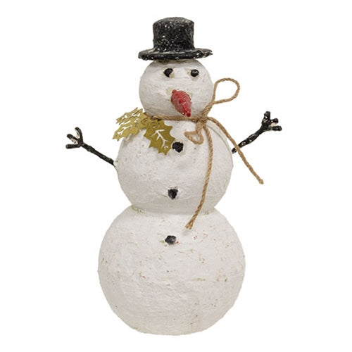 Distressed Metal Crafty Snowman w/Gold Holly Leaves