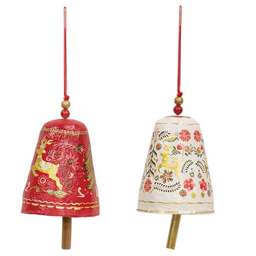 Yuletide Greetings Papier Mache Bell Hanger - 2 Asstd.