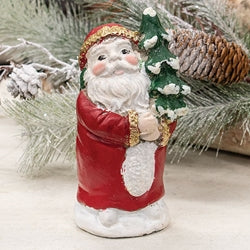 Distressed Cement Retro Santa w/Christmas Tree Figure
