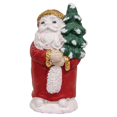 Distressed Cement Retro Santa w/Christmas Tree Figure
