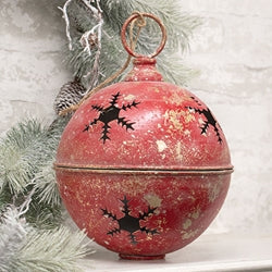 Gleaming Distressed Red Metal Snowflake Jingle Bell - 8.25" x 11.5"