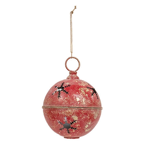 Gleaming Distressed Red Metal Snowflake Jingle Bell - 8.25" x 11.5"