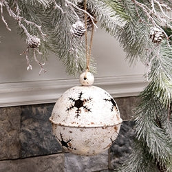 Gleaming Distressed White Metal Snowflake Jingle Bell - 5" x 7.25