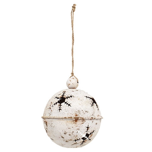 Gleaming Distressed White Metal Snowflake Jingle Bell - 5" x 7.25