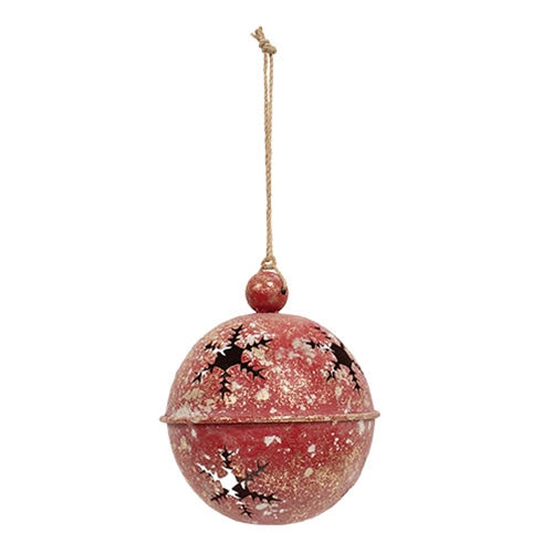 Gleaming Distressed Red Metal Snowflake Jingle Bell - 5" x 7.25