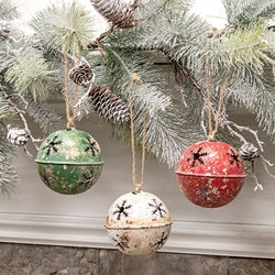 Gleaming Distressed Metal Snowflake Jingle Bell - 3.5" - 3 Asstd.