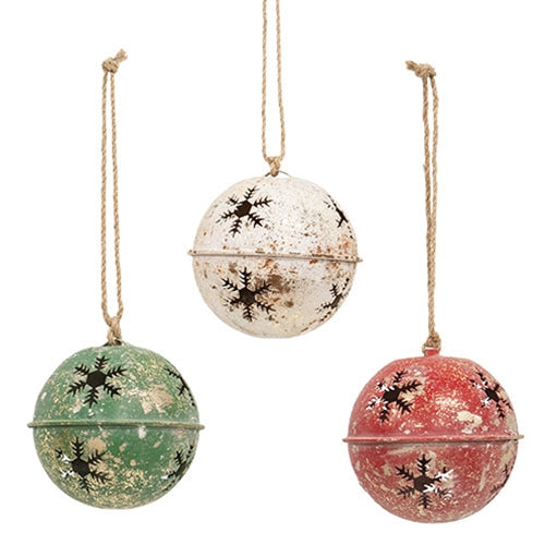 Gleaming Distressed Metal Snowflake Jingle Bell - 3.5" - 3 Asstd.